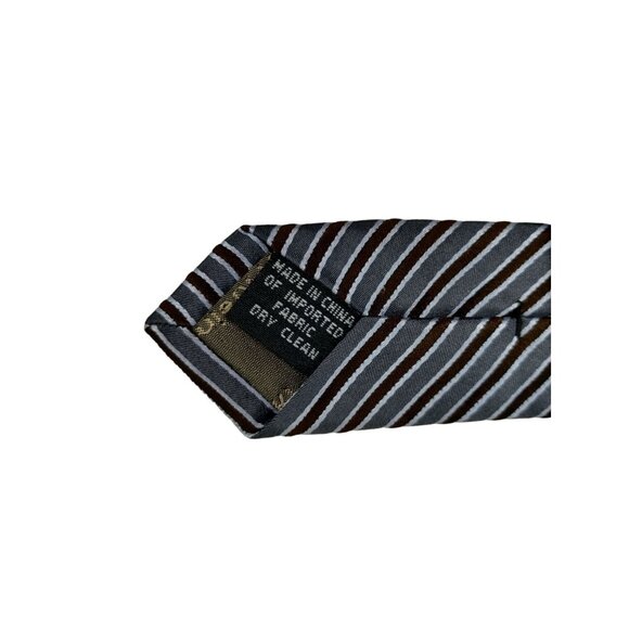 Calvin Klein Mens Vintage Gray and Brown Classic Design Striped Silk Tie - Picture 5 of 9